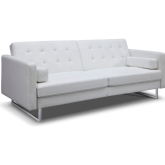 Giovanni Sofa Bed in Tufted White Leatherette on Stainless Steel Legs